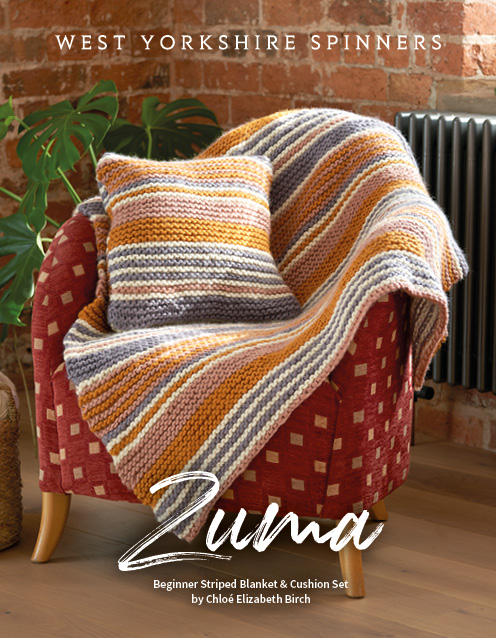 WYS Retreat Chunky Roving PC Knit Flow Grow Zuma Beginner Striped Blanket and Cushion Set Pattern (Download)